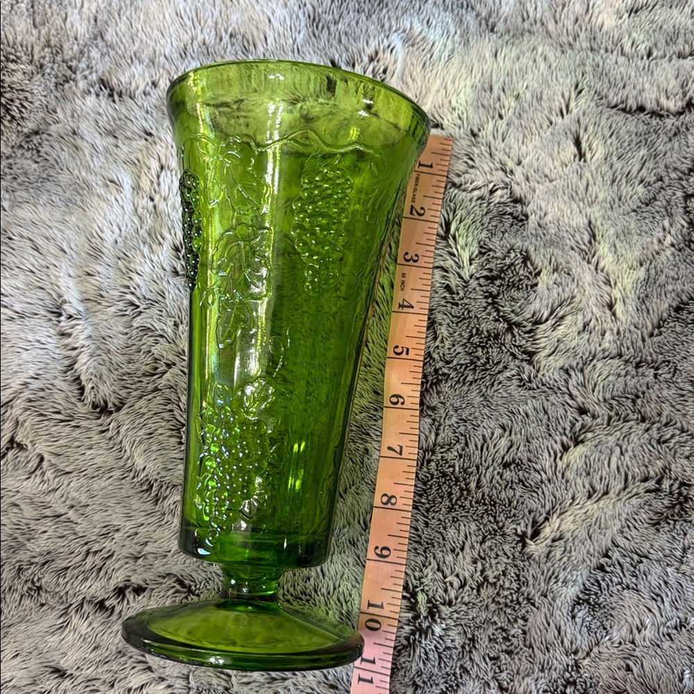 Vintage Indiana Glass Green Glass Footed Vase Colony Harvest Pattern Tall - Picture 12 of 12